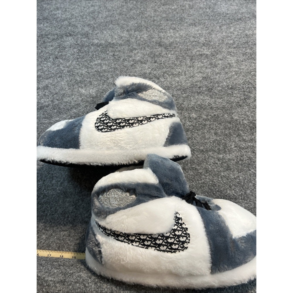 Hypebeast AJ1 Dior Plush Sneaker Slippers – Gray/White – Adult One Size